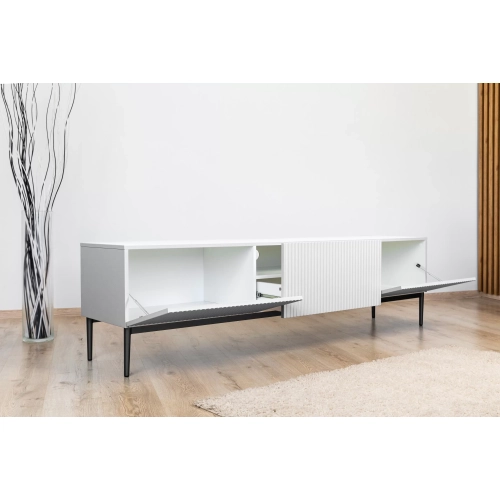 Szafka RTV z szufladą Nicole 200 cm - biały mat / czarne nóżki